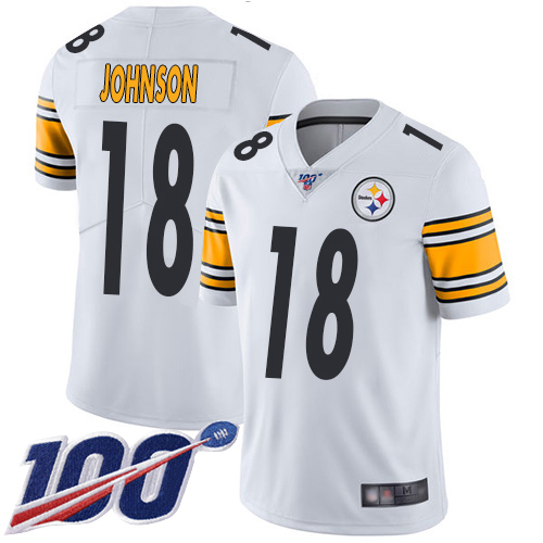 Men Pittsburgh Steelers Football 18 Limited White Diontae Johnson Road 100th Season Vapor Untouchable Nike NFL Jersey